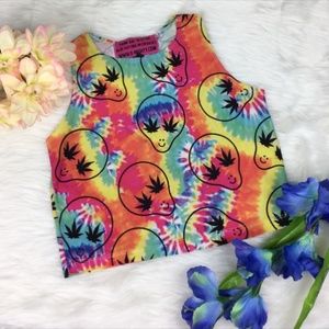 Tie Dye Crop Top w/ Ganja Alien Print by OMighty
